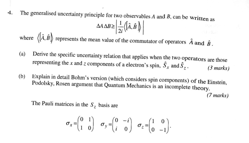 SOLVED: The Generalized Uncertainty Principle For Two Observables A And ...