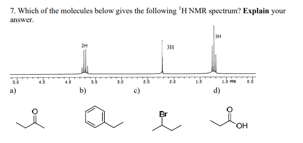 Solved 7 Which Of The Molecules Below Gives The Following 1h Nmr