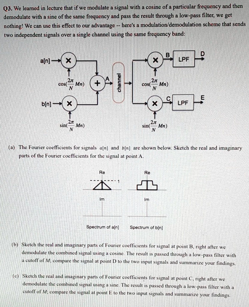 SOLVED: Q3. We learned in lecture that if we modulate a signal with a ...