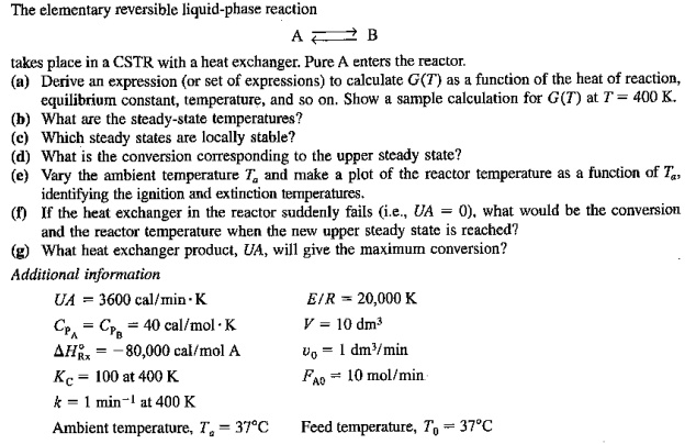 SOLVED: The elementary reversible liquid-phase reaction A + B takes ...