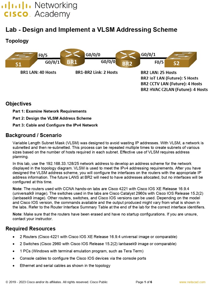 examine network requirements part 2 design the vlsm address scheme part ...