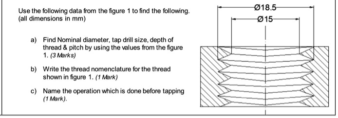 Tap Depth Design SOLVED: Use the following data from Figure 1 to find the following (all ...