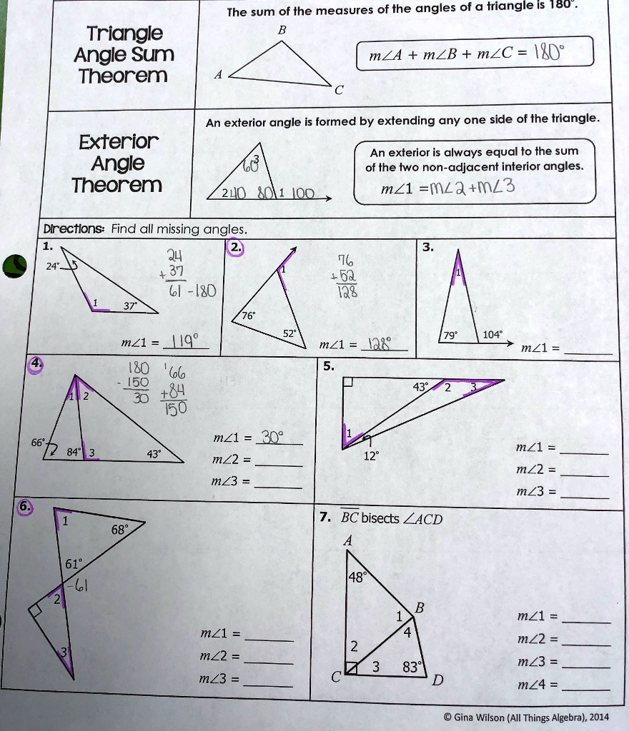 SOLVED: The sum of the measures of the angles of a triangle is 180 Triangle Angle Sum Theorem