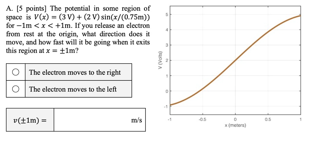 SOLVED: The potential in some region of space is V(x) = (3 V) + (2 V ...