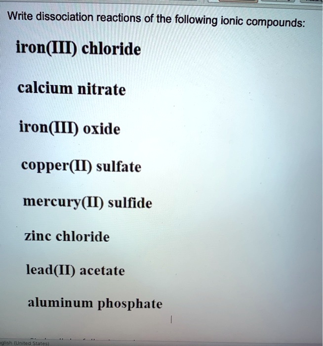 SOLVED Write dissociation reactions of the following ionic compounds