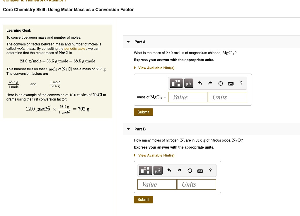 SOLVED: Core Chemistry Skill: Using Molar Mass as Conversion Factor ...