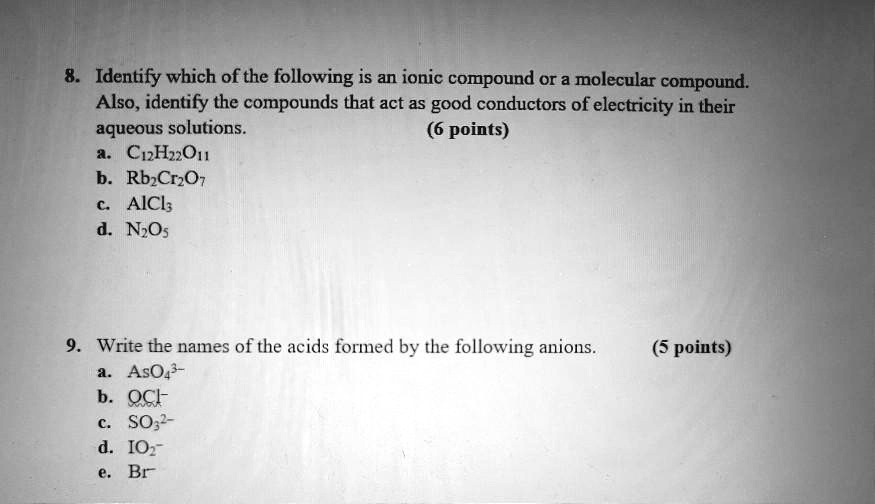 SOLVED Identify which of the following is an ionic compound or a