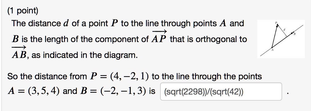 point the distance d of a point p to the line through points a and b is ...