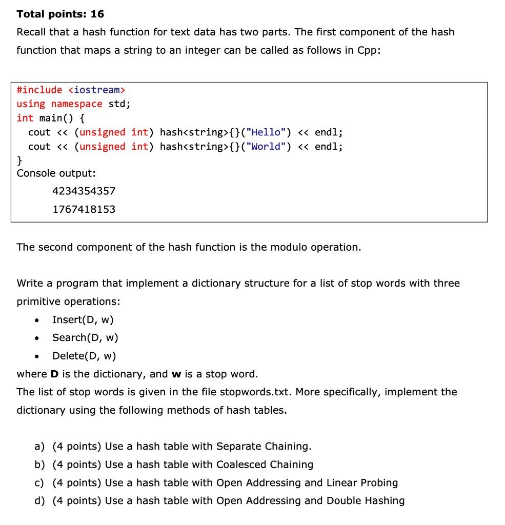 SOLVED: Please do part A, Separate Chaining Use C++ please!!! Total ...