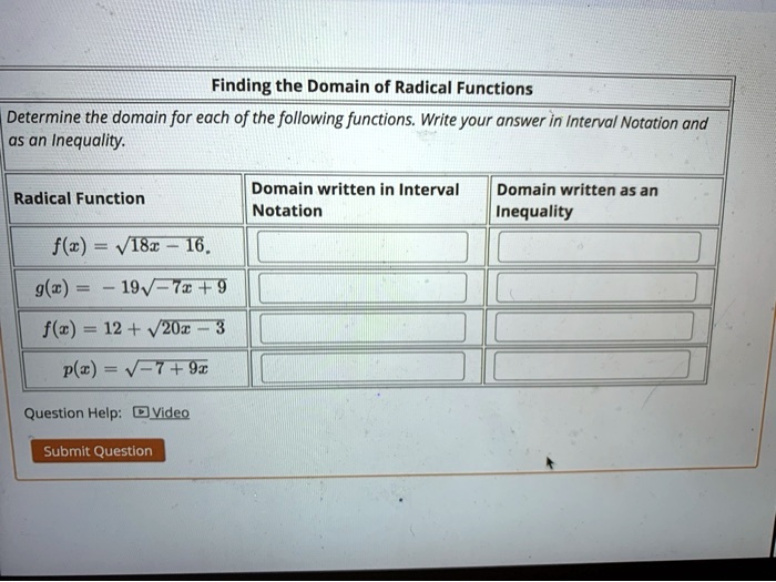 SOLVED: Finding the Domain of Radical Functions Determine the domain ...