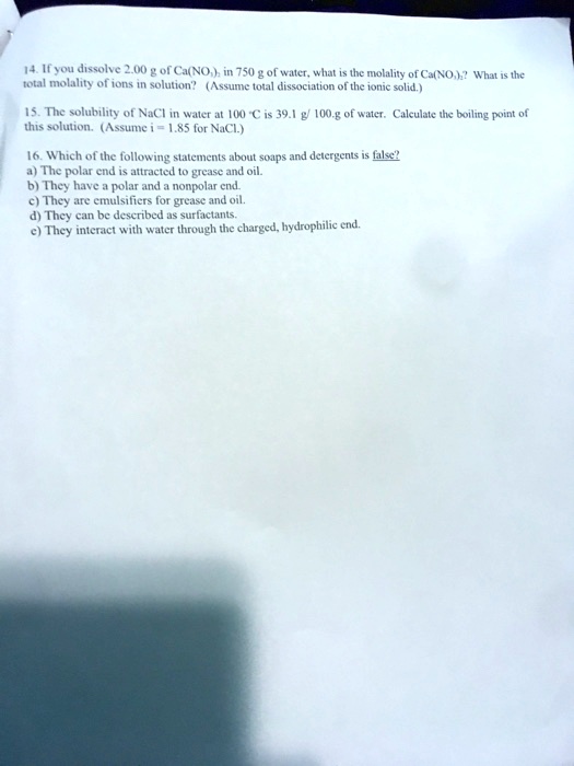 SOLVED Ifyou dissole of CJ(NO ) in 750 g o walct, what ` the molality