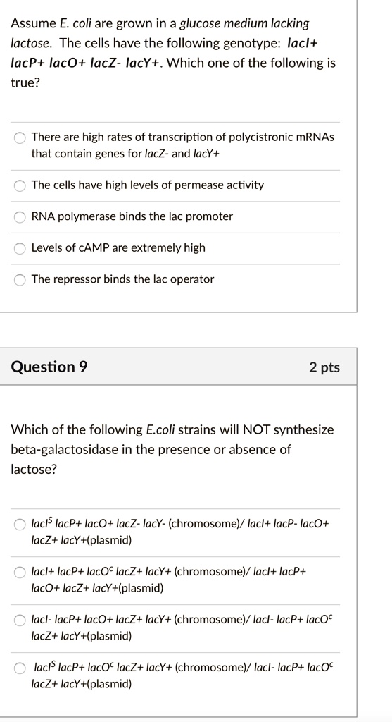 SOLVED: Assume E. coli are grown in a glucose medium lacking lactose ...