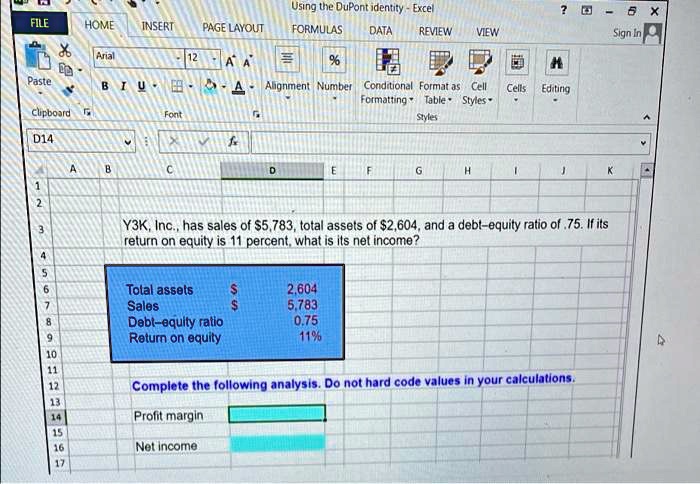 SOLVED: Using the DuPont identity; Excel FILE HOME INSERT PAGE LAYOUT ...