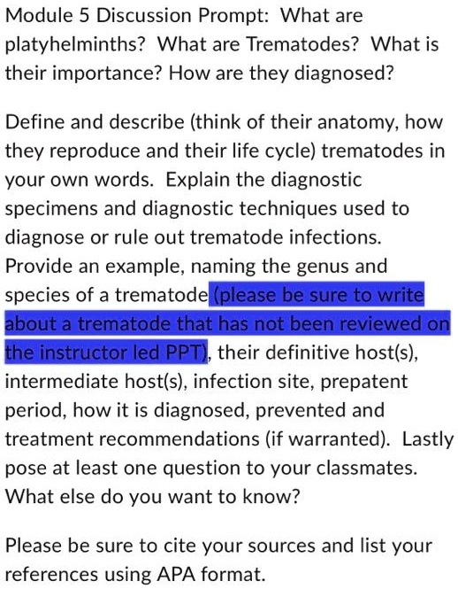 SOLVED Texts Module 5 Discussion Prompt What are platyhelminths
