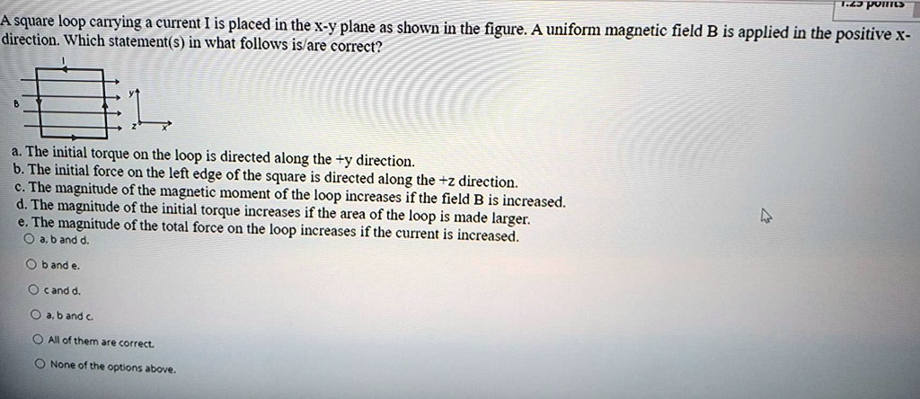 1.23 points A square loop carrying a current I is placed in the x-y ...