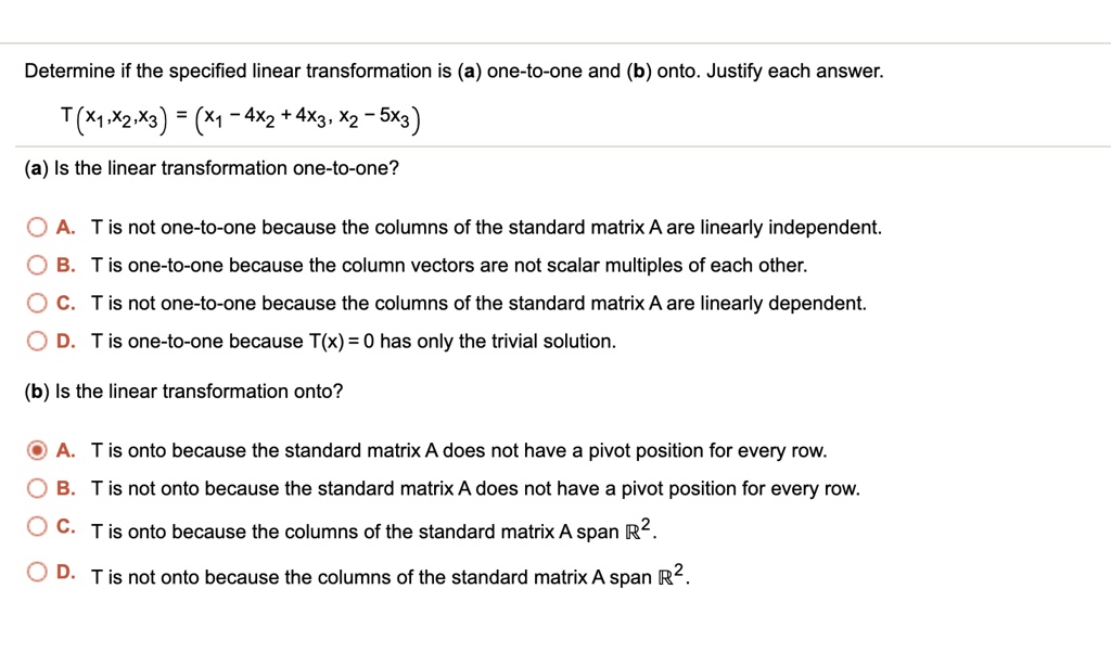 onto vs one to one matrices