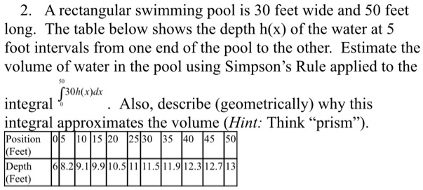 SOLVED: rectangular swimming pool is 30 feet wide and 50 feet long: The ...