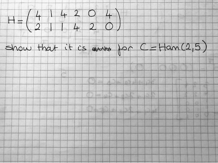 H=
    < p m a t r i x >

 show that it is ex??? for C=Ham(2,5)