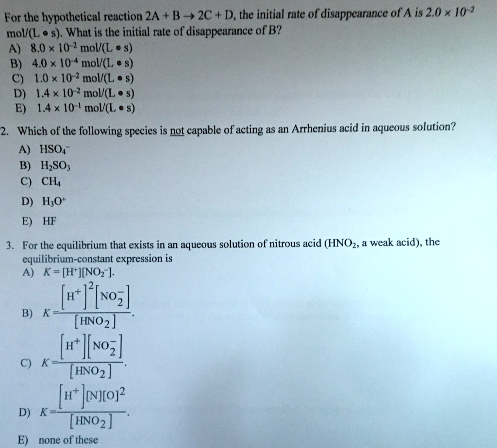 SOLVED For The Hypothetical Reaction 2A B 2C D The Initial reaction-rate-chemistry-steps