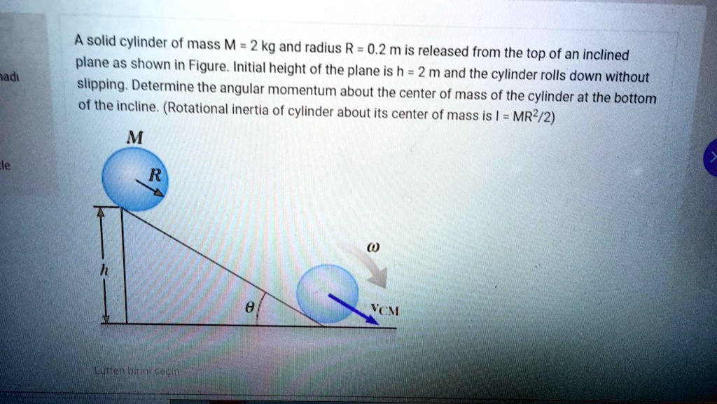 SOLVED: A Solid Cylinder Of Mass M = 2 Kg And Radius R = 0.2 M Is ...