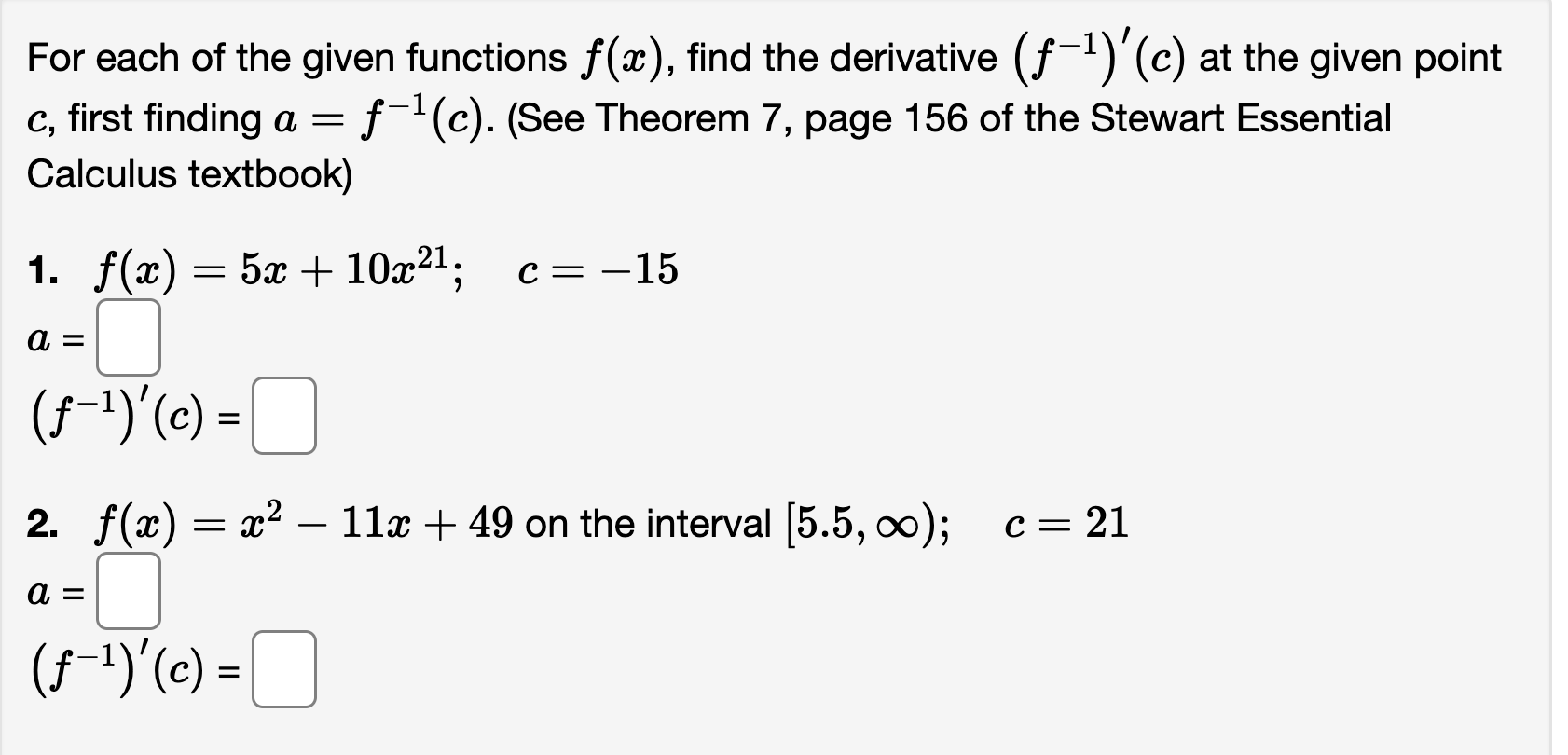 Solved For Each Of The Given Functions F X Find The Derivative F 1