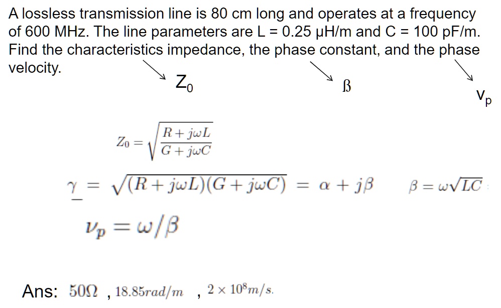 SOLVED: A lossless transmission line is 80 cm long and operates at a ...