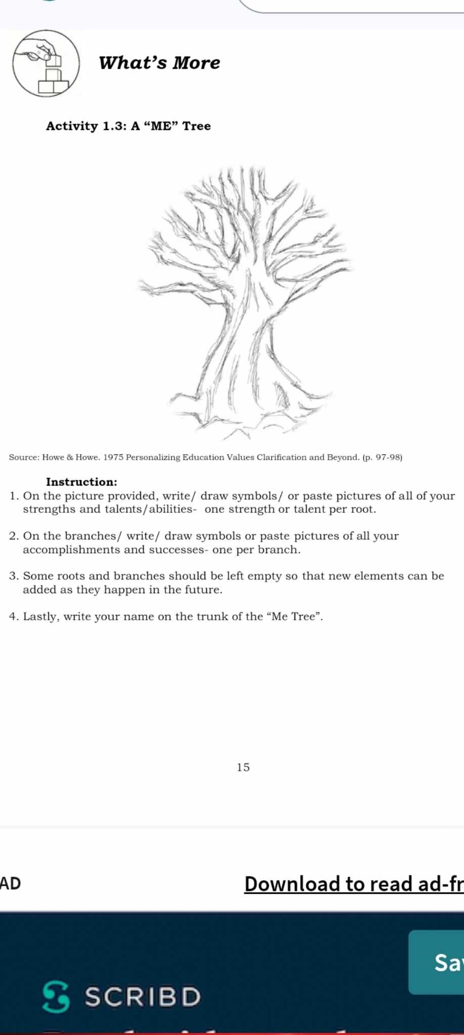 SOLVED What's More Activity 1.3 A "ME" Tree Source Howe & Howe. 1975