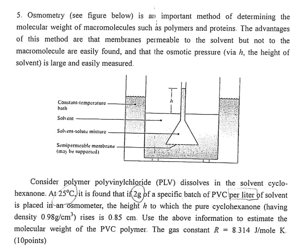 SOLVED 5 Osmometry (see figure below) is an important method of