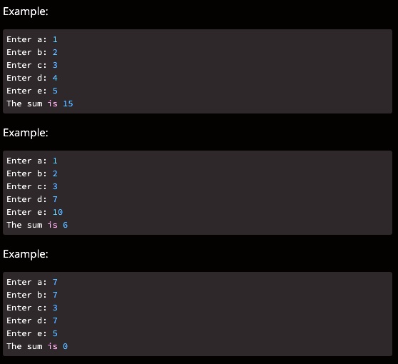 Write a python program to read 5 integers from the user, and calculate ...