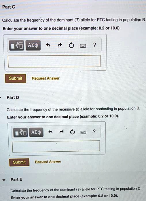 SOLVED: Part C Calculate The Frequency Of The Dominant (T) Allele For ...