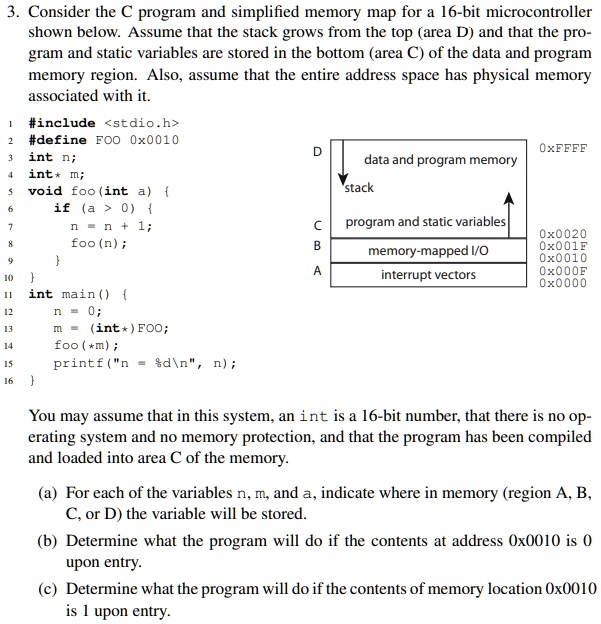 3 consider the c program and simplified memory map for a 16 bit