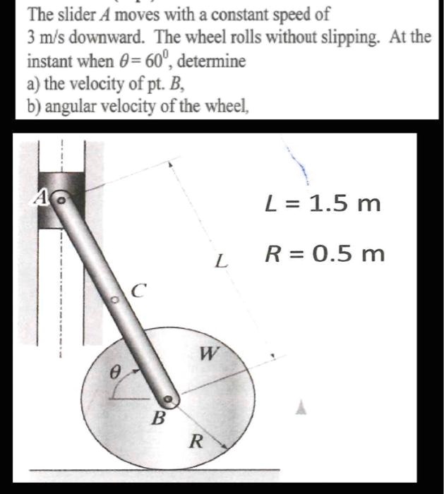 SOLVED: The slider A moves with a constant speed of 3 m/s downward. The ...