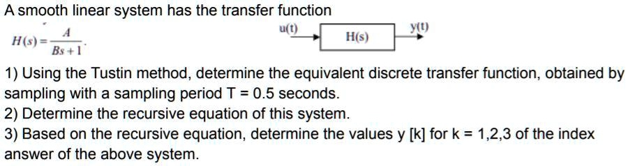 SOLVED: A smooth linear system has the transfer function u(t) H(s ...