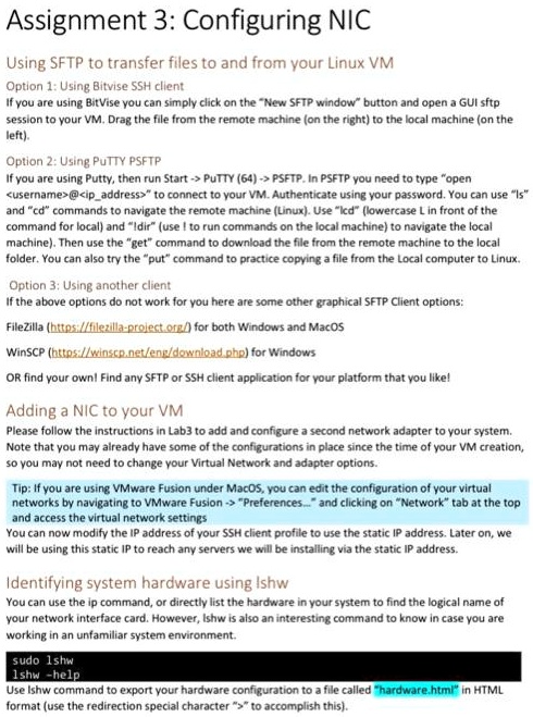 SOLVED: Texts: Assignment 3: Configuring NIC Using SFTP To Transfer ...