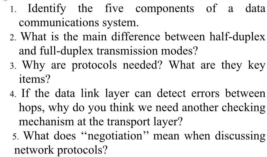 SOLVED 13 Identify the five components of a data communications system