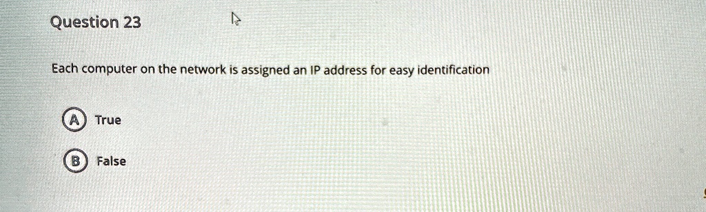 question 23 each computer on the network is assigned an ip address for easy identification a true b false 61176