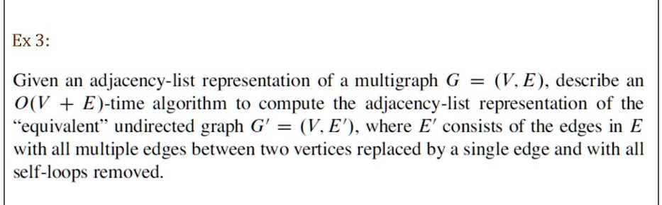 SOLVED: Given an adjacency-list representation of a multigraph G = V, E ...