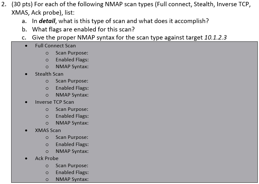 Nmap Scan Types Explained SOLVED: For each of the following NMAP scan types (Full connect ...