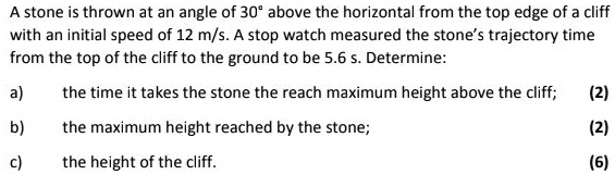 A stone is thrown at an angle of 30" above the horizontal from the top ...