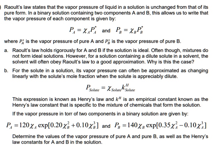 SOLVED: Raoult's Law States That The Vapor Pressure Of A Liquid In A ...