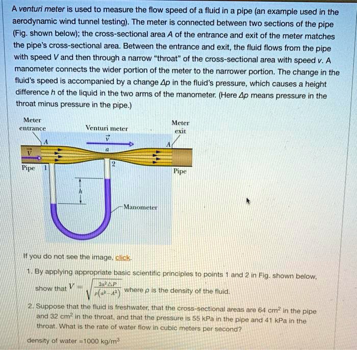 SOLVED A venturi meter is used to measure the flow speed of a fluid in
