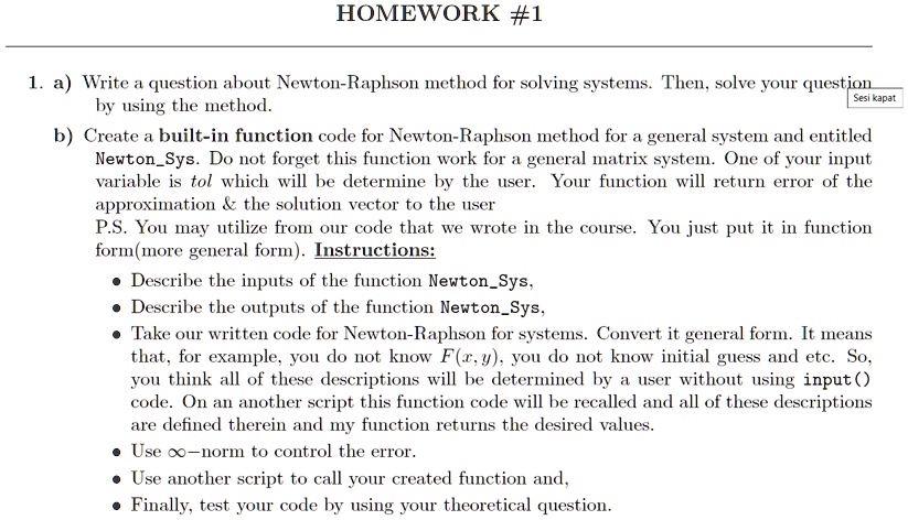 homework 1 1 a write question ahont newton raphson method for solving systems then solve vour questjon cesi adat by using the method b create built in function code for newton raphson method 78422