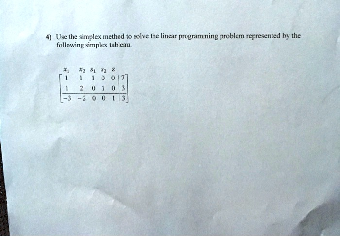 SOLVED: 4 Use the simplex method to solve the linear programming ...