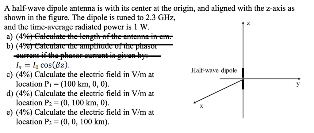 SOLVED: A half-wave dipole antenna is with its center at the origin and ...