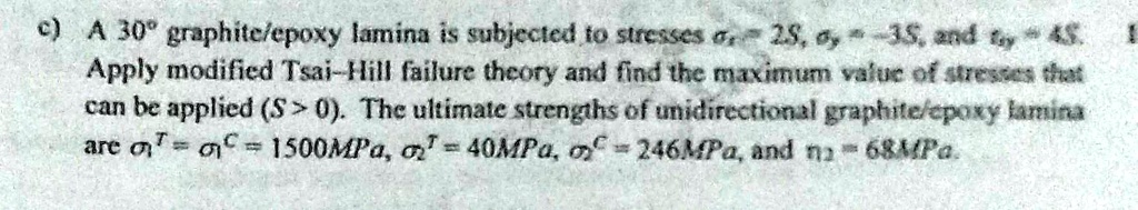 c) A 30° graphite/epoxy lamina is subjected to stresses = 25, = -35 ...