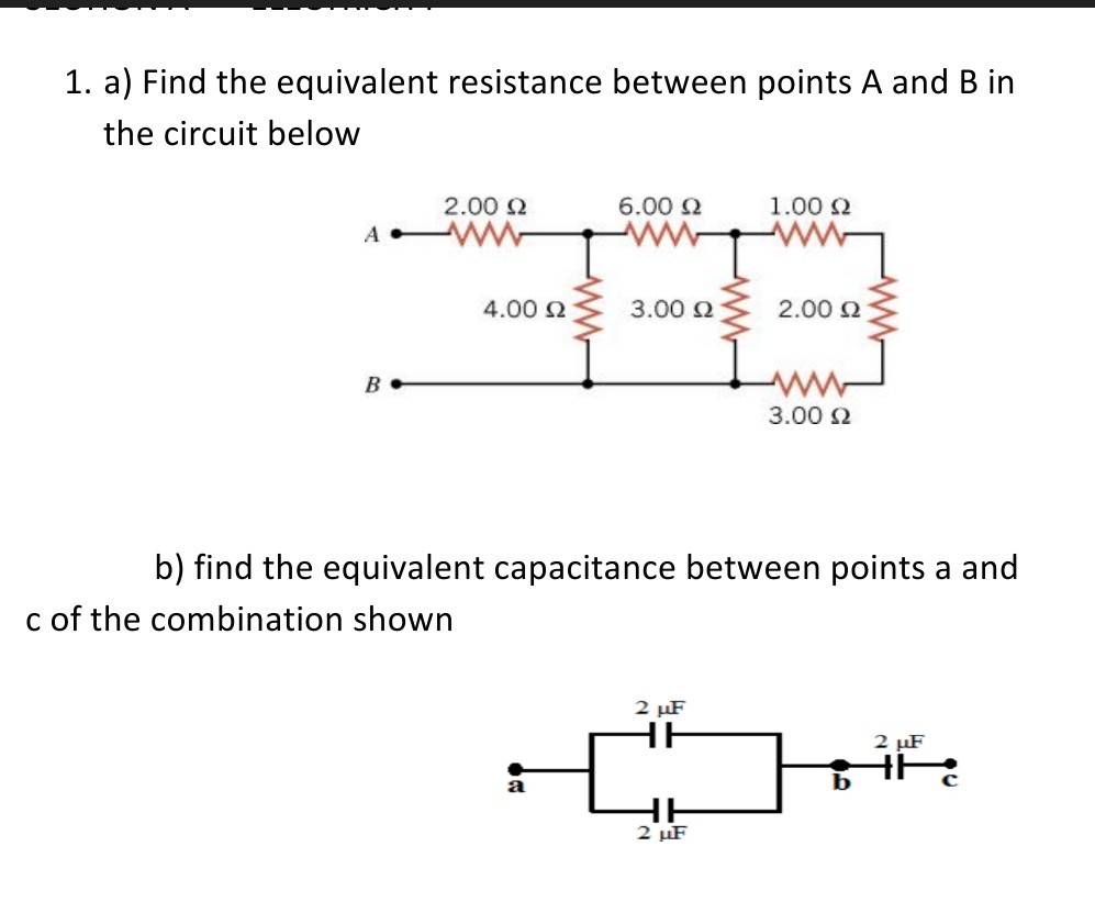 SOLVED: 1. a) Find the equivalent resistance between points A and B in ...