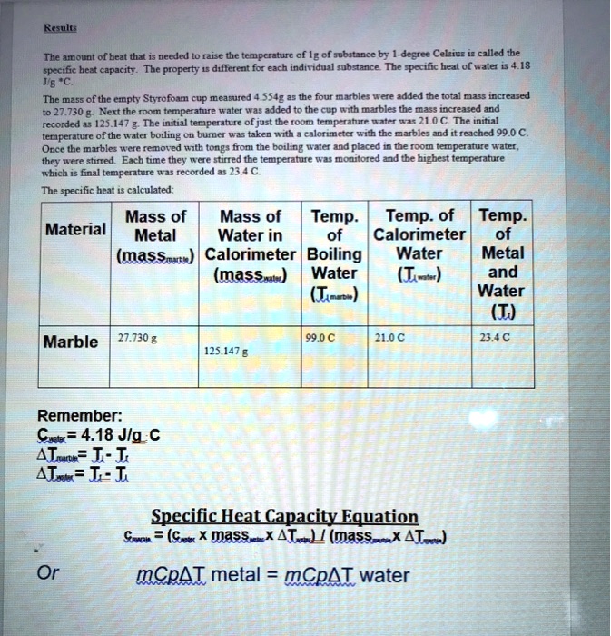 SOLVED Results The amount of heat that = needed raisc the tcmpcraturc