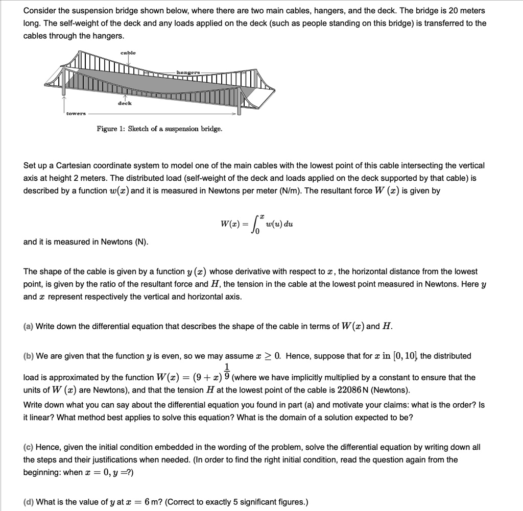 Consider the suspension bridge shown below where there are...
