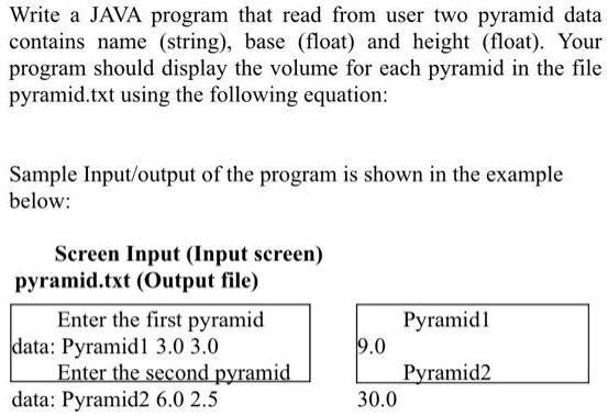 SOLVED: Write a Java program that reads two pyramid data from the user ...