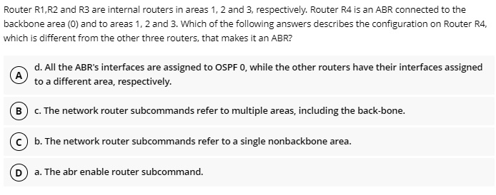 Rapid Router 68 Answer R Router R1,R2 and R3 are internal routers in areas 1, 2 and 3 ...